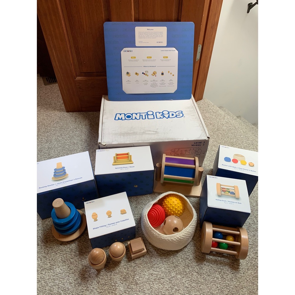 Monti Kids Level 3 Montessori Wooden Toy Bundle 5 Toys (6+ Months) Incomplete